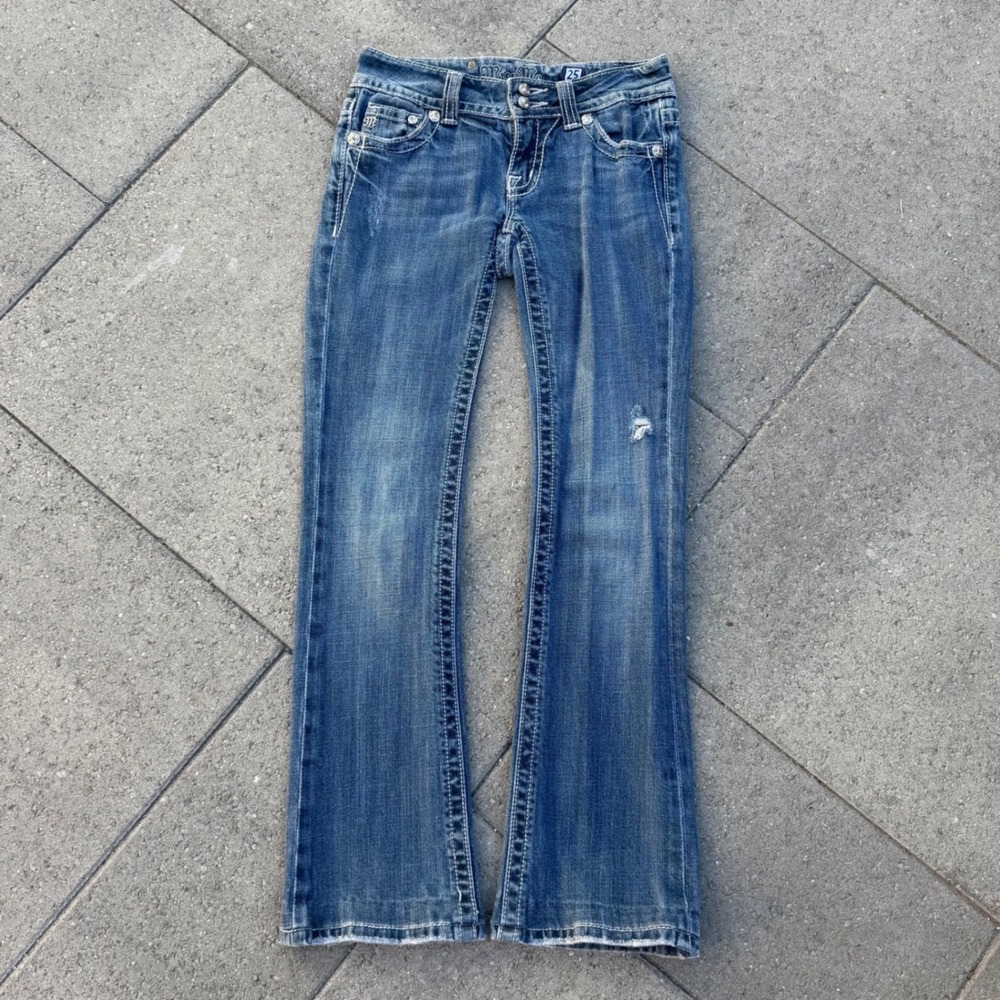 Miss Me JP5022 Bootcut Jeans Womens 25 Medium Wash Embellished Low Rise Denim